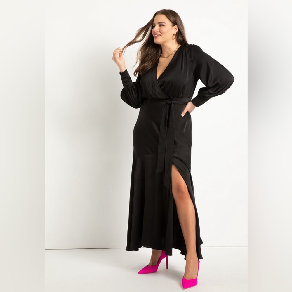 ELOQUII Black Satin Maxi Dress